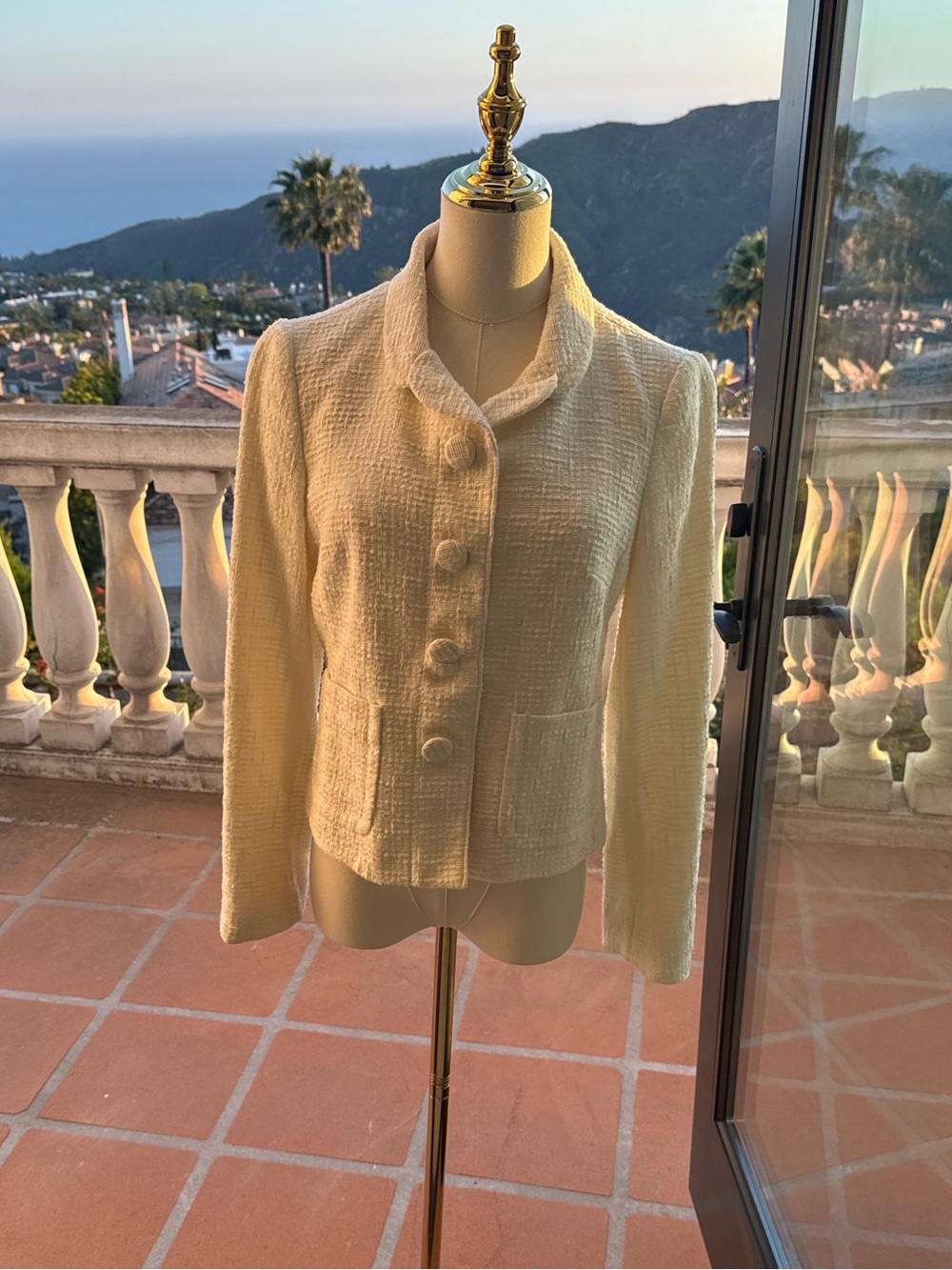 Banana Republic Cream Boucle Jacket Petite 6P Textured Classic Blazer
